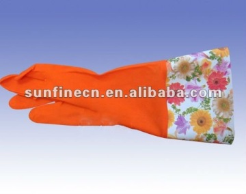 Long Cuff Spray Flock Lined Household Glove