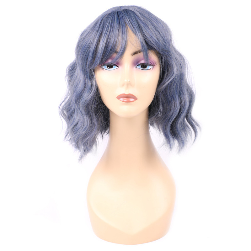 Synthetic Hair Short Bob Wigs Natural Wavy Style with Bangs Fringe Skin Scalp Natural Hairline Shoulder Length