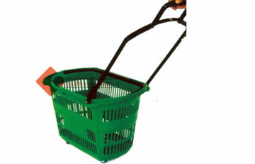 45l Hdpp Rolling Handle Plastic Shopping Baskets For Supermarket
