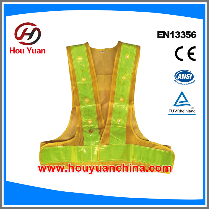 Led safety vest , 16pcs thin light and mesh material, Rosh and Recycle Standard, led light lasting over 100 hours EN13356