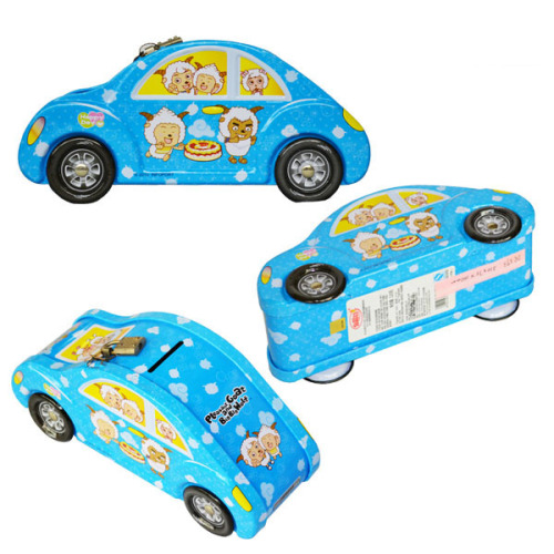 Car-Shaped Coins Storing Tin Box with Cartoon Pleasant Goat and Big Big Wolf