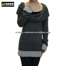 Women Lapel Silk Cashmere Long Pullover, Pashmina Wrap Collar Sweater