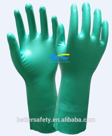 Long Cuff Green Flock Lined Nitrile Chemical Resistant Acid-based Proof Protective Gloves