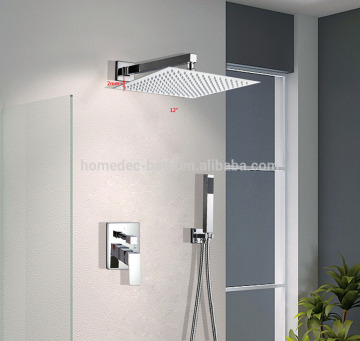 12" Square brass in wall rain shower set