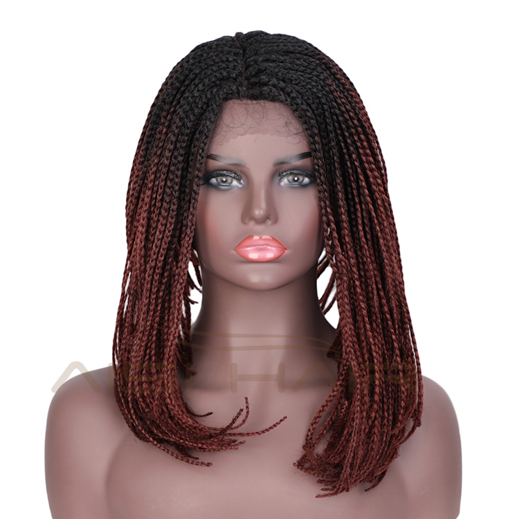 Aisi Hair Vendor Wholesale Ombre Red Afro Twist Box Braided Lace Frontal Wigs Synthetic Hair For Black Women Lace Front Wig