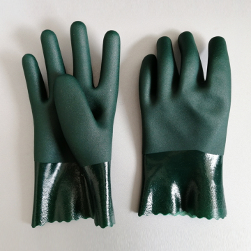 pvc coated green work sandy finish pvc gloves