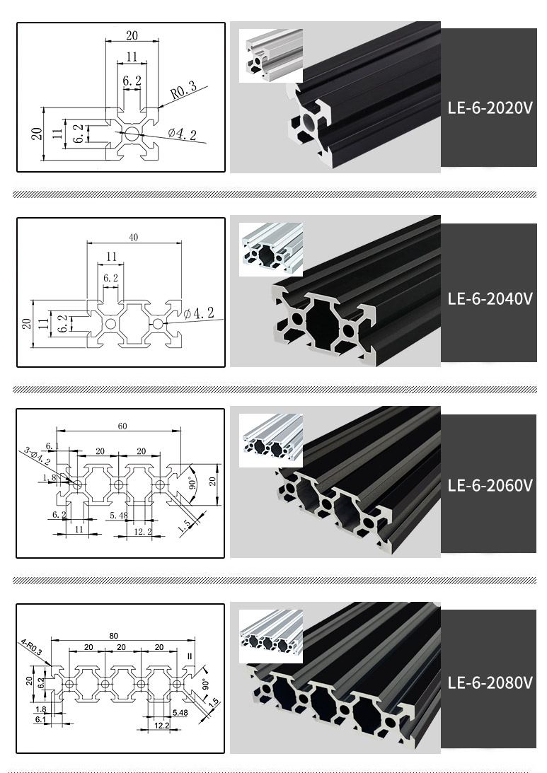 3D printer frame parts 2020 aluminium 20 x 20 v slot linear guide v slot extrusion profiles