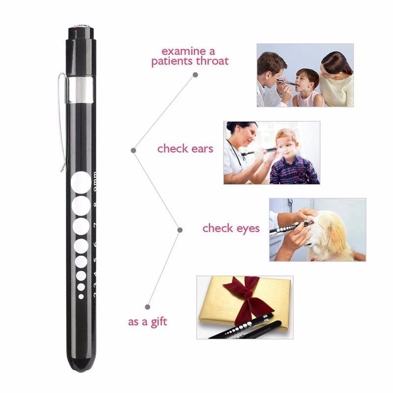 Aluminum Alloy Nurse Penlight with Pupil Gauge LED Medical Pen Lights for Nursing Doctors