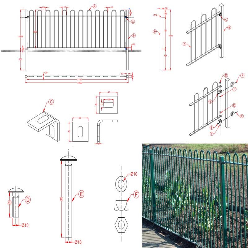 Bow top fencing round top garden wire fence