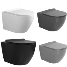 Colorful Wall-Hung Grey and Dark Grey Toilet Options in Black, Pink, Blue, and White