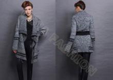 Long Sleeve Wool Womens Chunky Sweaters Coat With Belt Cowl
