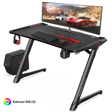 47 Inch Ergonomic Gaming Desk RGB LED Light E-sports Computer Table with Mouse Pad Gamer Tables Workstation with Headphone Hook