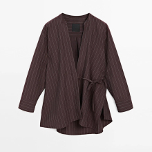 Women's flowing fine striped shirt jacket