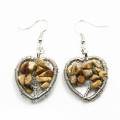 Natural Fasion Heart Shape Tree Of Life Earring Gemstone Chip Woven Earring