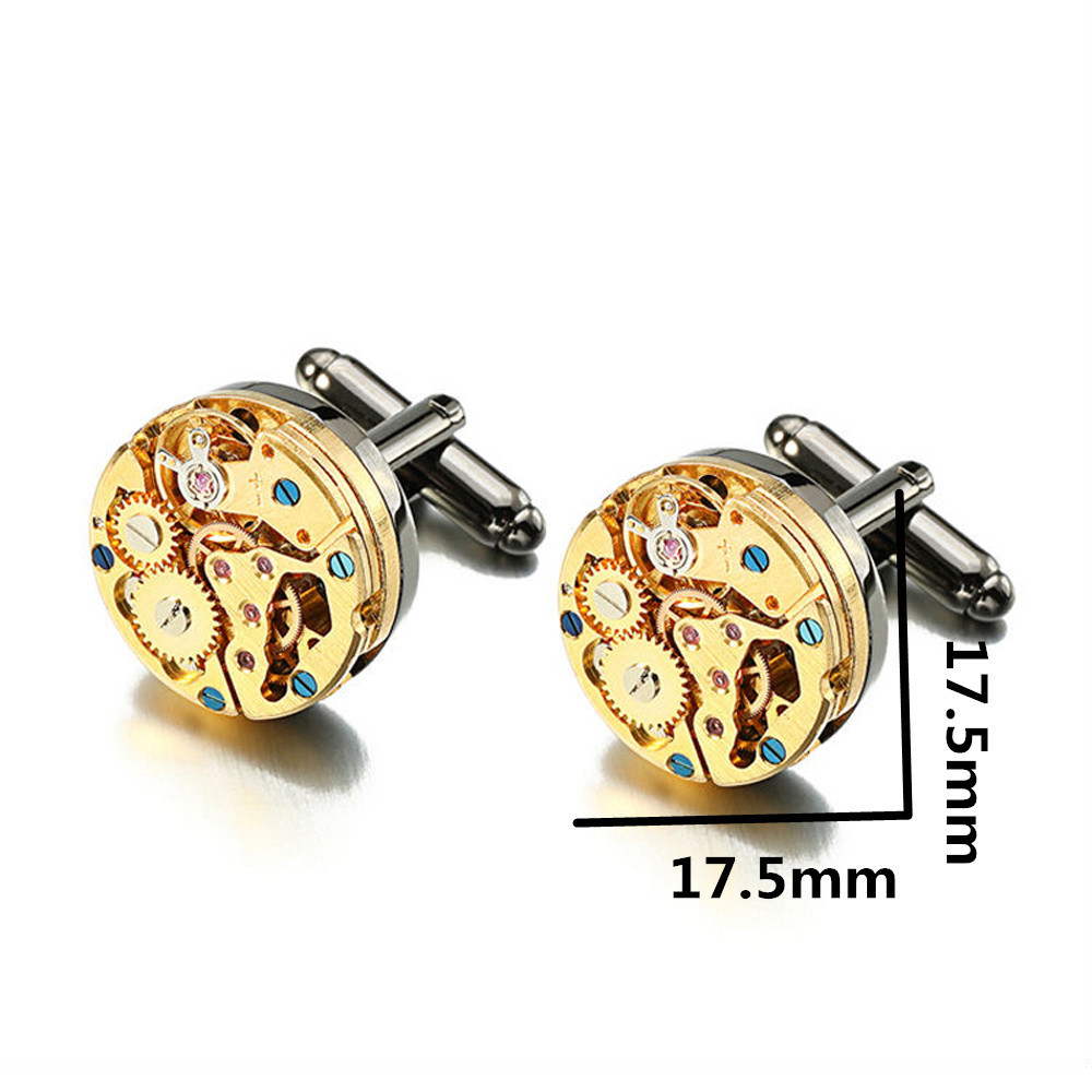 luxury men's watches movement cufflinks gold silver black copper metal gear cuff links mens wholesale