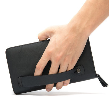 Large Capacity Men's Genuine Leather Zipper Wallet Clutch