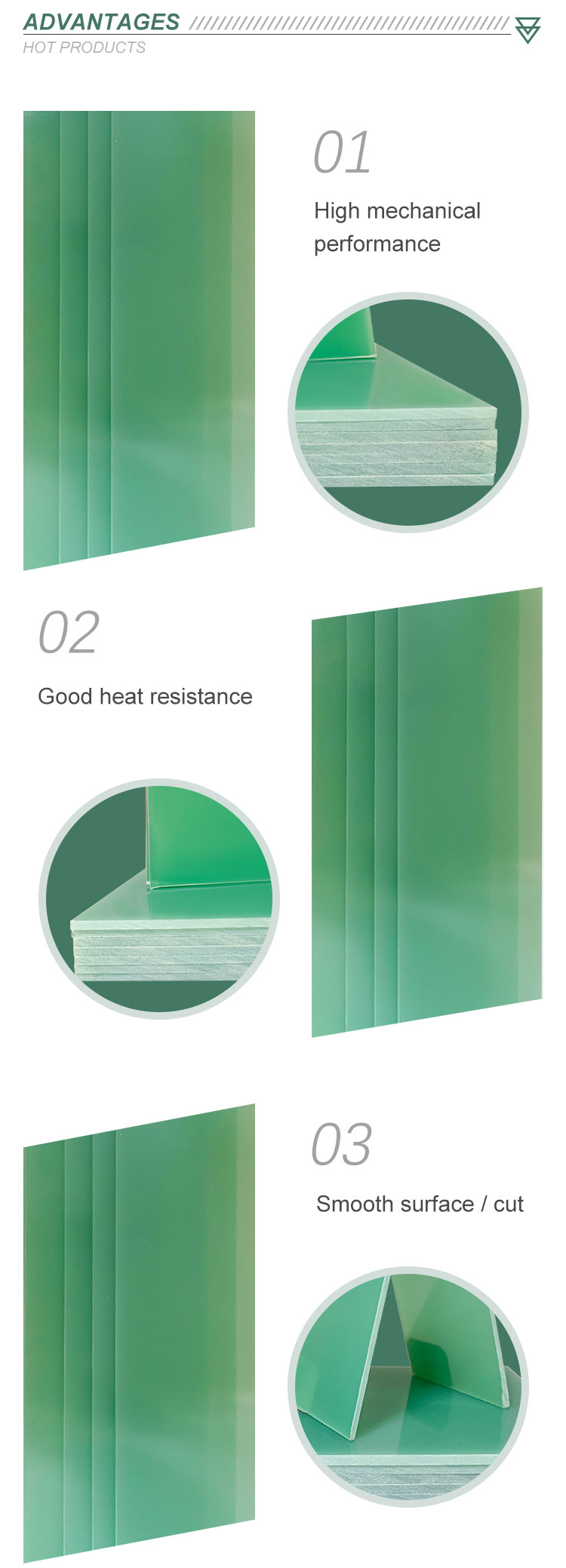 Factory Directly Supply Varilla Material Properties Thin Green Insulation Sheet Fr4