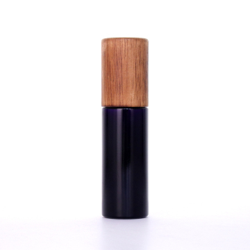 Black Glass Lotion Bottle With Rubber Wood