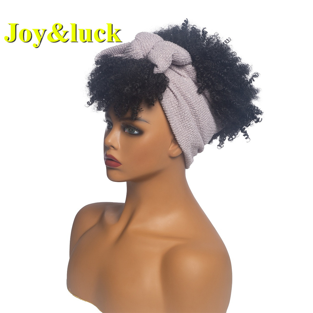 Women's Wholesale  Scarf Wigs For African Beige Hairband Black Hair Short Afro Kinky Curly Headband Wig Synthetic Hair Wigs