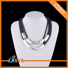 Silver Plated Necklace Chains Black Leather Jewelry