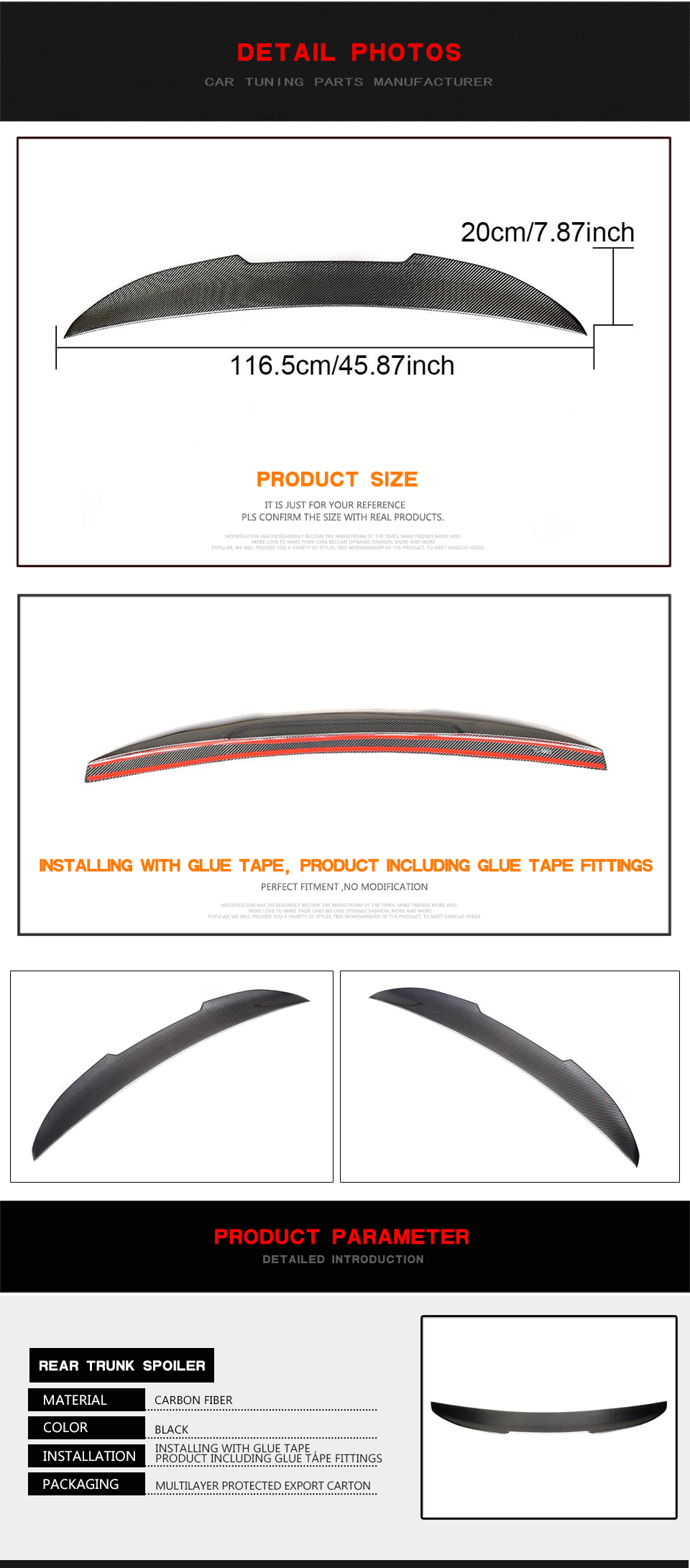 Carbon Fiber Window Roof Spoiler Wing for BMW E46 3 Series 4-Door Sedan 1996-2005
