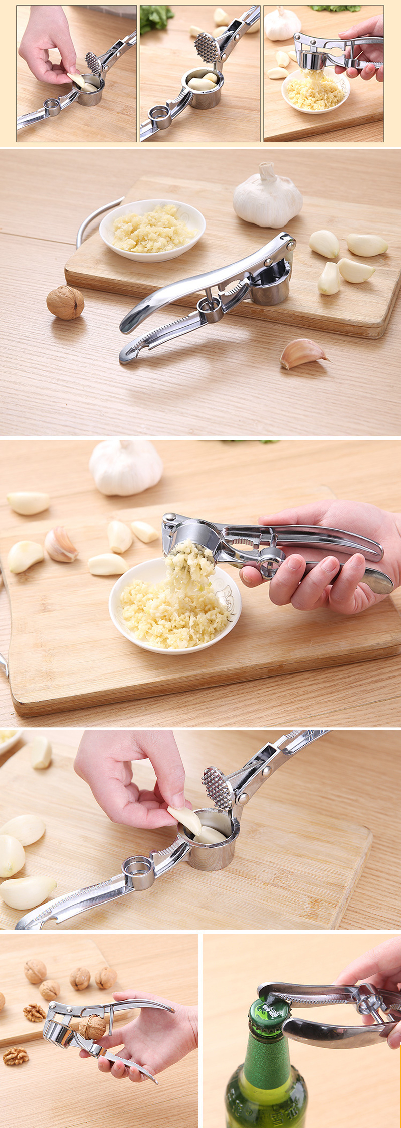 Multifunction Walnut Nut Opener Clip Aluminum Garlic Press Mincer 2021