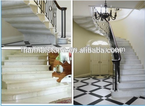 Italian carrara white marble handrails stairs tread