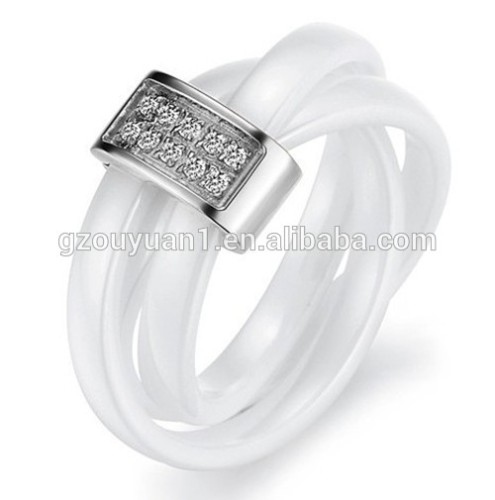 Fashion Womens Jewelry Stainless Steel CZ Zircon Designs White Ceramic Ring Unique Cool Finger Ring