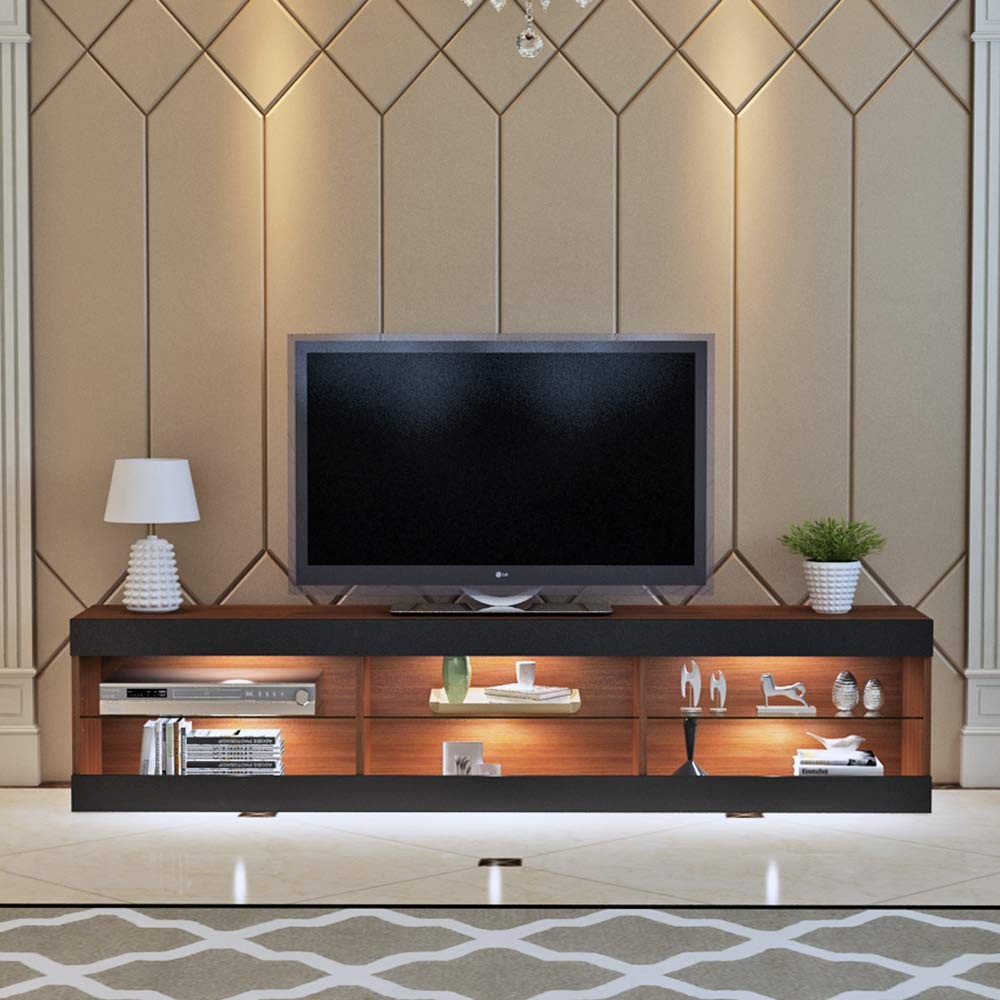 Glass Shelf TV Stand Wooden Living room led