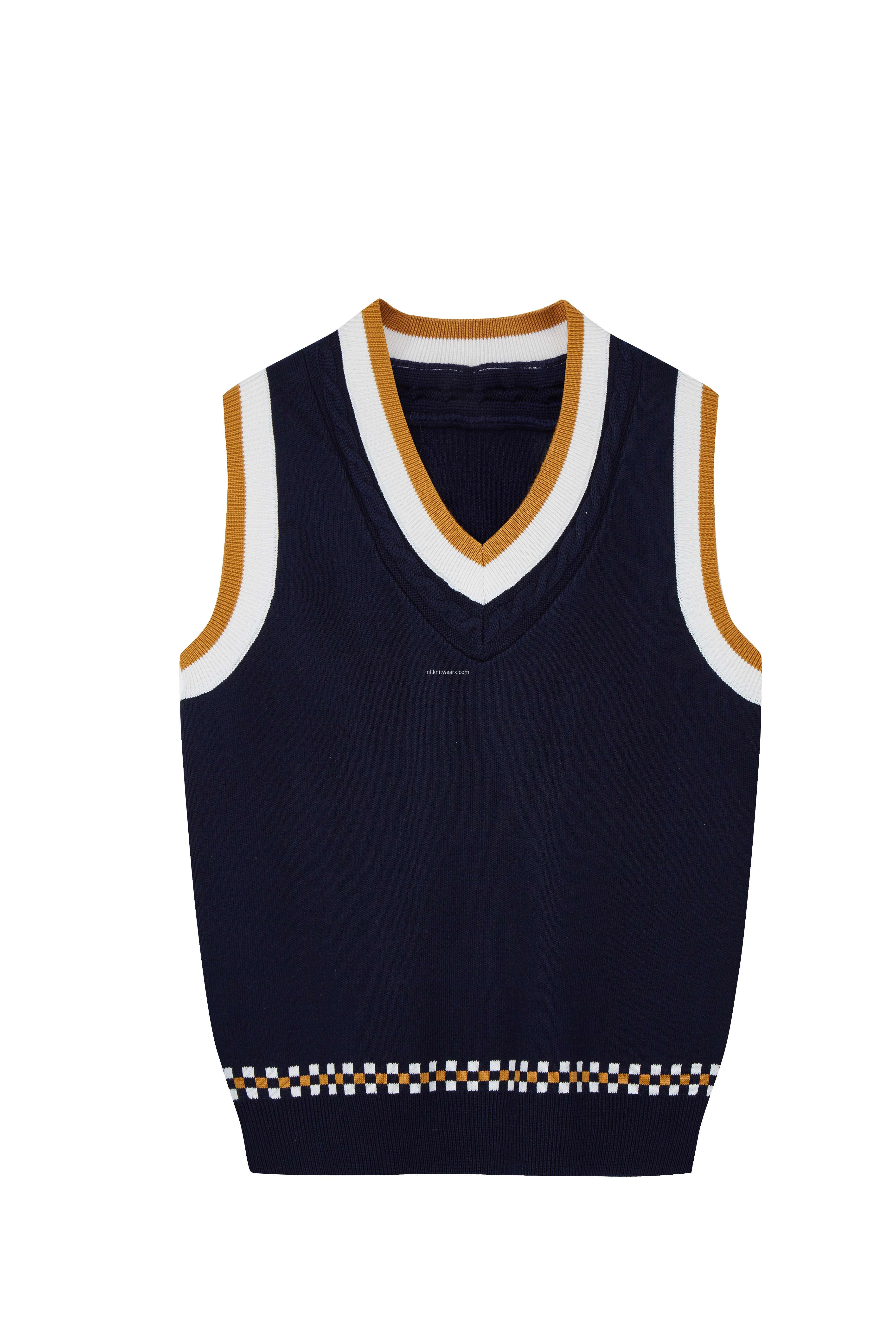 Boy's Knitted Contrast Top Barcode Hem School Vest