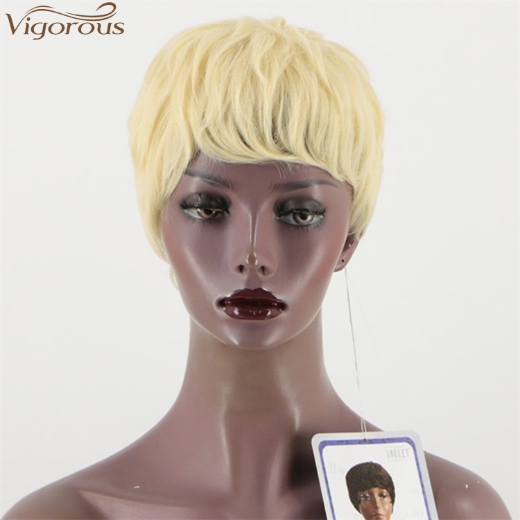 Vigorous Short Hair Wigs Pixie Cut Bleach Blonde Natural Curly Wigs for Women with Side Bangs High Temperature Synthetic Wig 613