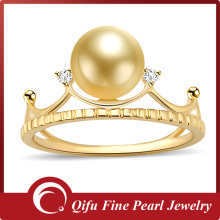 Perfect 9K yellow Gold Diamond Jewelry Crown Southsea Pearl Ring
