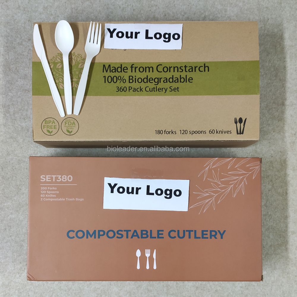 BPI Certificate Biodegradable Disposable Cornstarch Plastic Cutlery Set