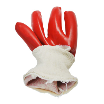 Red PVC coated gloves smooth finish open back