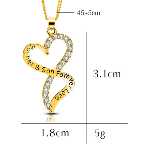 Mother's Day Gold and Silver Chic Mother Son Child Love Heart Pendant Mom Necklace