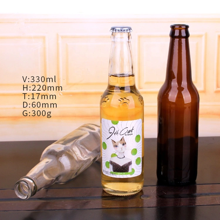 Wholesale Customization Amber and Clear Empty Glass Beer Bottle with Metal Crown Lid