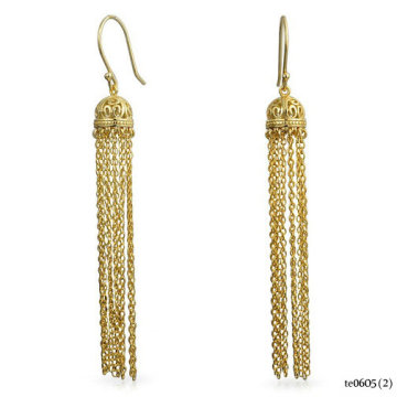 Gold Plated Filigree Dome Dangle Long Chain Earrings