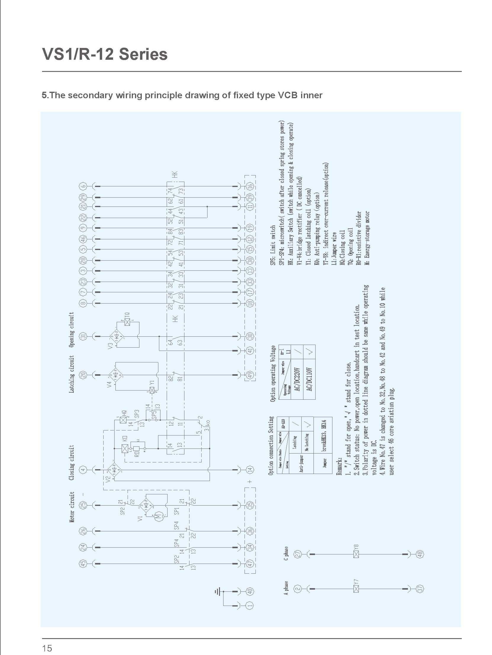 VS1/R-12/630-25 Type VCB Secondary wiring principle drawing