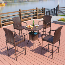 High-Quality Outdoor Wicker Rattan Conversation Furniture Set - 5 Pieces Including Bar Table and Chairs