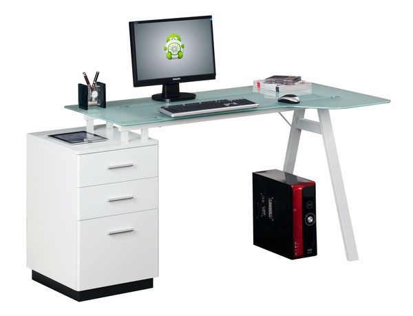 โต๊ะคอมพิวเตอร์โมเดิร์น 3 ลิ้นชักโต๊ะกระจกตั้งโต๊ะ