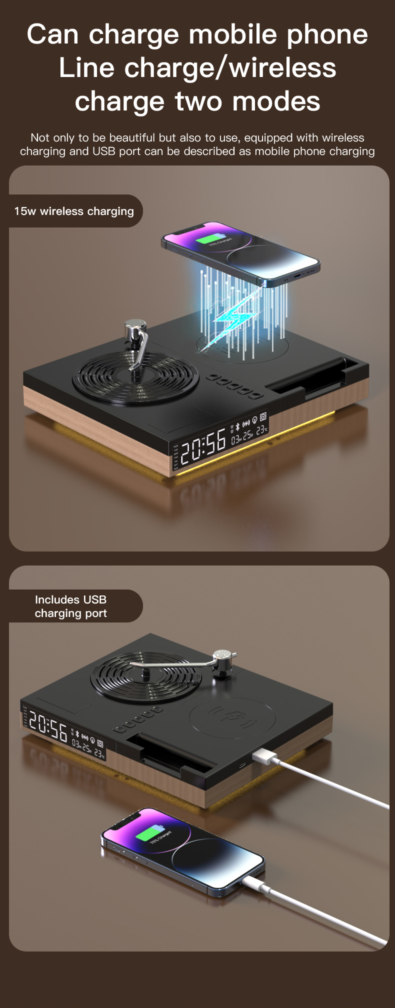 Retro classic phonograph player music digital display home portable multi-function Bluetooth speaker wireless charging