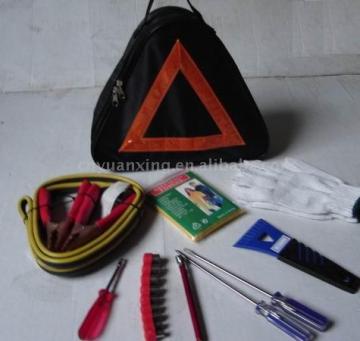 Car roadside emergency kit in black triangle bag