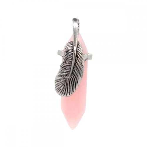 Natural Stone Hexagonal Prism Silver Feather Alloy Pendant Gemstone Hexagon Healing Point Chakra Pendant Crystal Charm Pendant