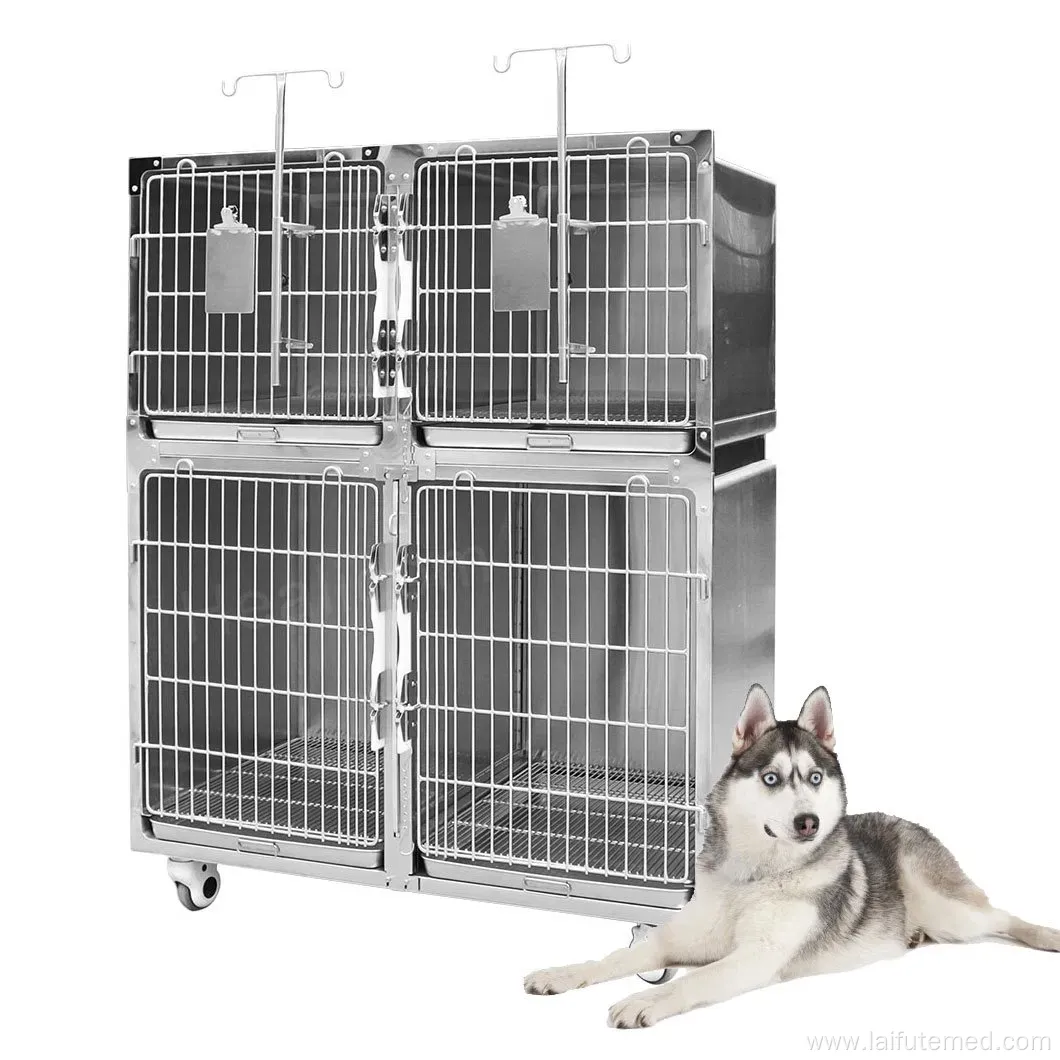 Factory Price Animal Veterinary Pet Cages Stainless Steel Vet Cat Cage with Wheels and Tray Oxygen Cage
