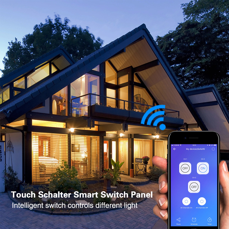 EU UK Google Assistant Wifi Smart Home Amazon Touch Wifi Wall Switch Smart Wall Light Switch 3 Gang Light Switch