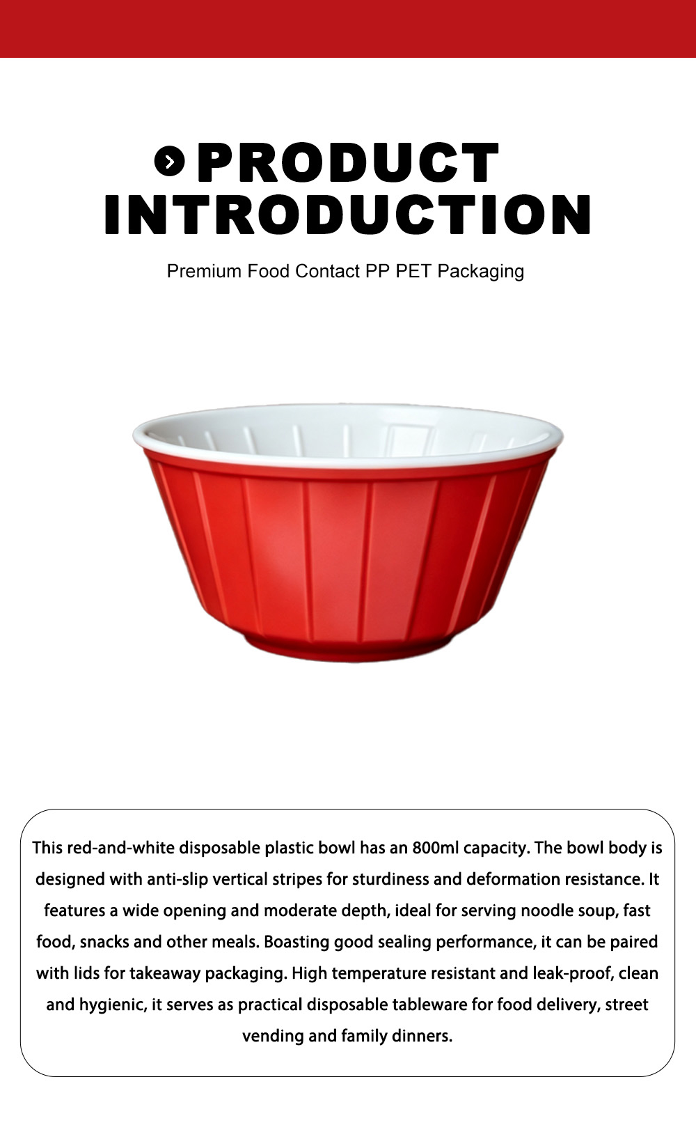 Одноразовая миска красного и белого цвета на 800 мл X 800ml Red White Disposable Bowl X
