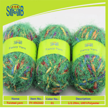 OEKO-TEX online wholesale shop hot selling polyester fluffy knitting yarn with pompoms