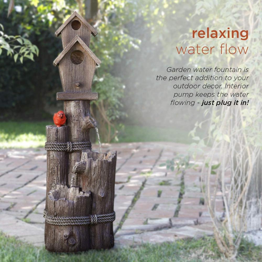 35 &quot;Tall Outdoor 3 Tier Birdhouse Water Fountain