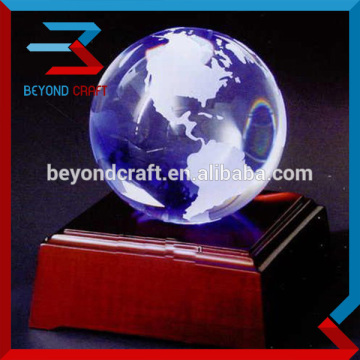 Blue Crystal glass globe glass earth globe with world map wooden base