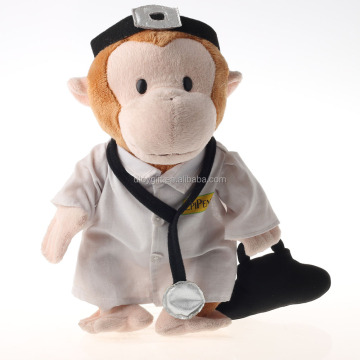 Plush White Coat Doctor Monkey Stuffed Animal with Echometer